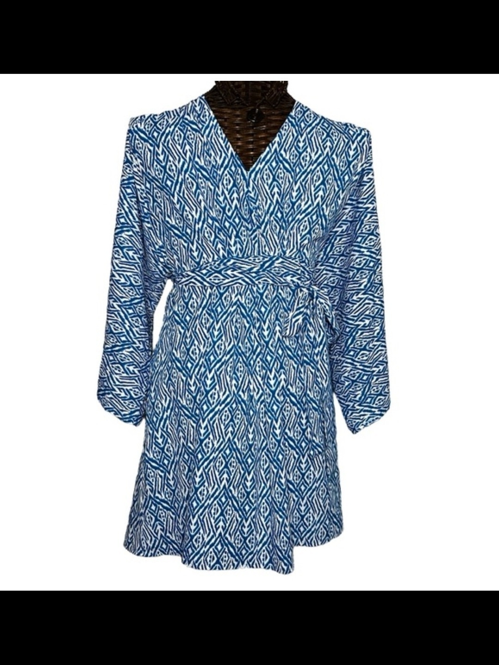 Coolibar Women's Blue Ikat Print Swim Cover-Up Dress - Size Medium - Picture 2 of 13